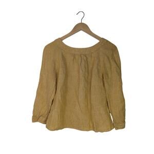 Boden Yellow Boho Lagenlook Linen 3/4 Sleeve Button Back Top
